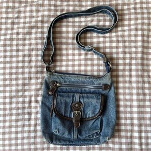 Y2K Denim Crossbody Bag Brown Trim Shoulder Bag
